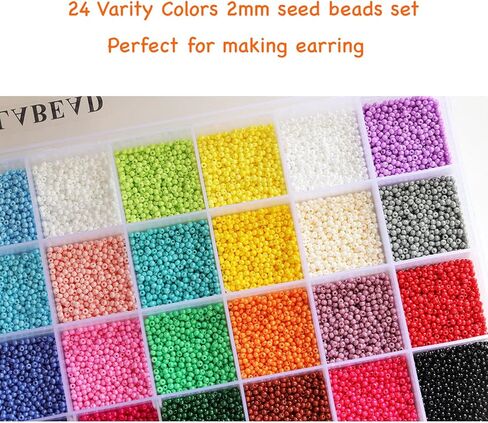 2mm Round Size Almost Uniform Glass Seed Beads About 20000pcs Rainbow Colors Seed Beads 12/0 Glass Crystal Seed Beads for Jewelry Making (About 850pcs/Color, 24 Colors) in Kuwait