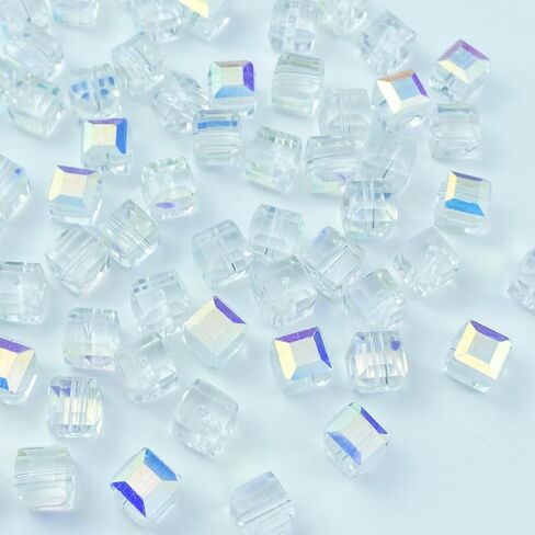 Crystal Glass Beads 100 Pieces 6mm Cube Crystal Glass Beads Faceted Square Shape Spacer Beads for Jewelry Making Bracelet Earring Necklace DIY Craft Making Supplies(Lake Blue AB) in Saudi Arabia