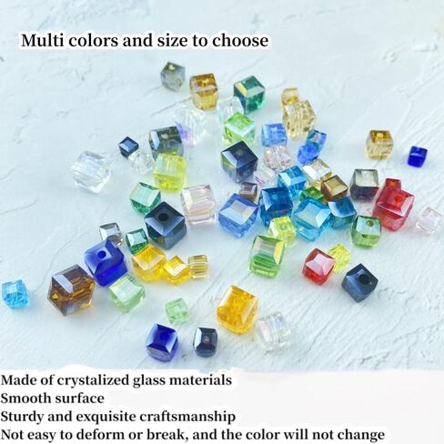 Crystal Glass Beads 100 Pieces 6mm Cube Crystal Glass Beads Faceted Square Shape Spacer Beads for Jewelry Making Bracelet Earring Necklace DIY Craft Making Supplies(Lake Blue AB) in Saudi Arabia