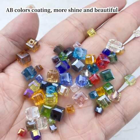 Crystal Glass Beads 100 Pieces 6mm Cube Crystal Glass Beads Faceted Square Shape Spacer Beads for Jewelry Making Bracelet Earring Necklace DIY Craft Making Supplies(Lake Blue AB) in Saudi Arabia