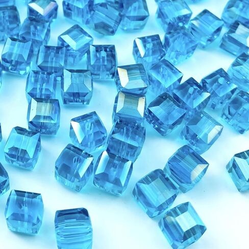 Crystal Glass Beads 100 Pieces 6mm Cube Crystal Glass Beads Faceted Square Shape Spacer Beads for Jewelry Making Bracelet Earring Necklace DIY Craft Making Supplies(Lake Blue AB) in Saudi Arabia