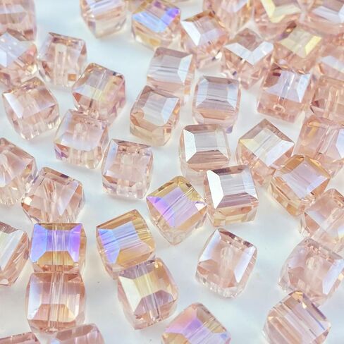 Crystal Glass Beads 100 Pieces 6mm Cube Crystal Glass Beads Faceted Square Shape Spacer Beads for Jewelry Making Bracelet Earring Necklace DIY Craft Making Supplies(Lake Blue AB) in Saudi Arabia