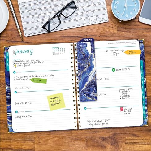 مخطط غلاف فني 2024: (نوفمبر 2023 حتى ديسمبر 2024) 8.5 بوصة × 11 بوصة مخطط يومي أسبوعي شهري وجدول أعمال سنوي. مجموعة الإشارة المرجعية ومجلد الجيب والملاحظات اللاصقة (رخام أبيض أزرق) in Kuwait