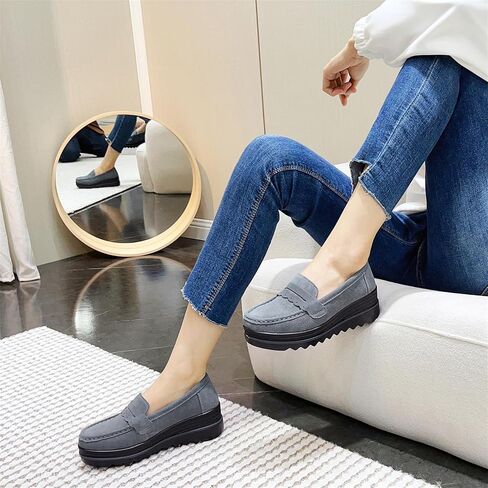 EnllerviiD Women's Slip-On Platform Loafers Comfort Suede Wedge Shoes Casual Thick Soft Business Work Penny Loafers in Saudi Arabia