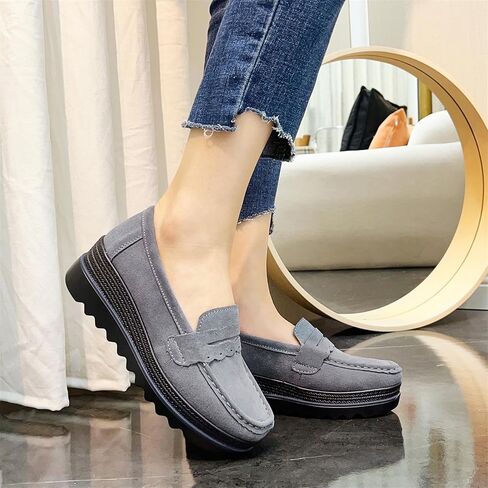 EnllerviiD Women's Slip-On Platform Loafers Comfort Suede Wedge Shoes Casual Thick Soft Business Work Penny Loafers in Saudi Arabia