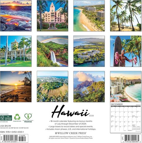 تقويم جداري من Willow Creek Press Hawaii شهريًا لعام 2025 (12 بوصة × 12 بوصة) in Saudi Arabia