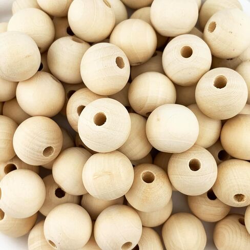 50 Pieces Unfinished Round Wood Beads with Hole, Natural Wood Loose Spacer Beads for DIY Crafts, Garlands, Jewelry Making (30mm) in Kuwait