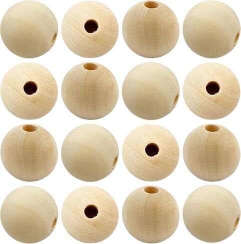 50 Pieces Unfinished Round Wood Beads with Hole, Natural Wood Loose Spacer Beads for DIY Crafts, Garlands, Jewelry Making (30mm) in Kuwait
