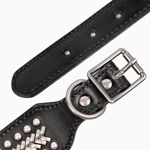 PET ARTIST Soft Leather Dog Collars for Medium Dogs, Luxury Genuine Leather Dog Collar with Rivet Studded, 2 inch Wide Heavy Duty Dog Collar Adjustable for Pit Bull Great Dane Fit 15-18" in Kuwait