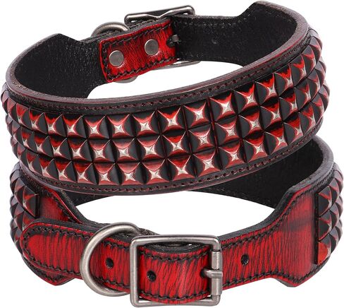 PET ARTIST Soft Leather Dog Collars for Medium Dogs, Luxury Genuine Leather Dog Collar with Rivet Studded, 2 inch Wide Heavy Duty Dog Collar Adjustable for Pit Bull Great Dane Fit 15-18" in Kuwait
