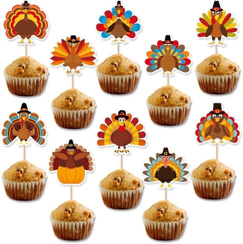 10PCS Thanksgiving Turkey Cupcake Topper for Thanksgiving Cake Topper Decoration Thanksgiving Decoration in Saudi Arabia