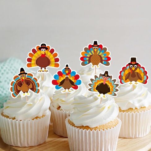 10PCS Thanksgiving Turkey Cupcake Topper for Thanksgiving Cake Topper Decoration Thanksgiving Decoration in Saudi Arabia