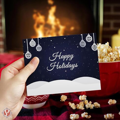 Blue Happy Holidays – Blank Fold Over Greetings Cards and Envelopes for Christmas and New Year’s Greetings, Invitations, Announcements, Gifts and Presents | 25 per Pack | 5 x 7" (When Folded) in Saudi Arabia