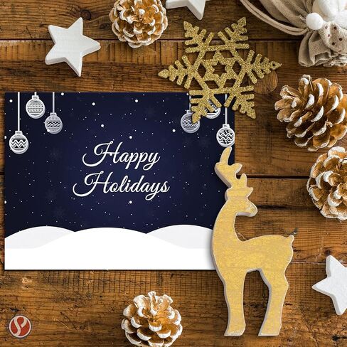 Blue Happy Holidays – Blank Fold Over Greetings Cards and Envelopes for Christmas and New Year’s Greetings, Invitations, Announcements, Gifts and Presents | 25 per Pack | 5 x 7" (When Folded) in Saudi Arabia