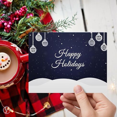 Blue Happy Holidays – Blank Fold Over Greetings Cards and Envelopes for Christmas and New Year’s Greetings, Invitations, Announcements, Gifts and Presents | 25 per Pack | 5 x 7" (When Folded) in Saudi Arabia