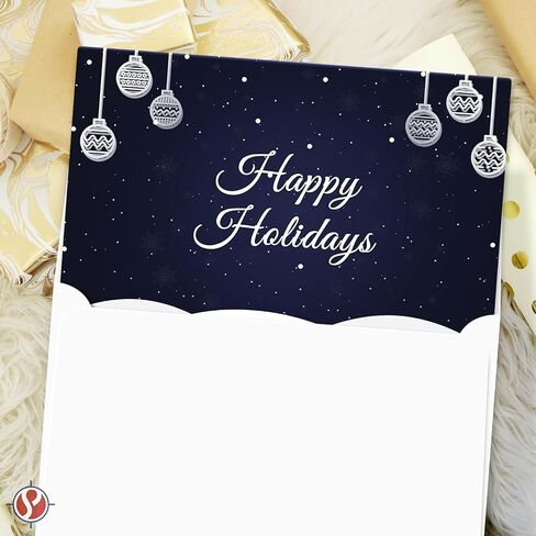 Blue Happy Holidays – Blank Fold Over Greetings Cards and Envelopes for Christmas and New Year’s Greetings, Invitations, Announcements, Gifts and Presents | 25 per Pack | 5 x 7" (When Folded) in Saudi Arabia