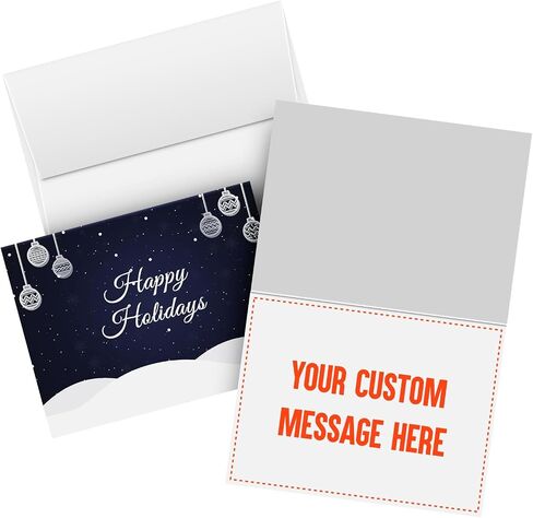 Blue Happy Holidays – Blank Fold Over Greetings Cards and Envelopes for Christmas and New Year’s Greetings, Invitations, Announcements, Gifts and Presents | 25 per Pack | 5 x 7" (When Folded) in Saudi Arabia