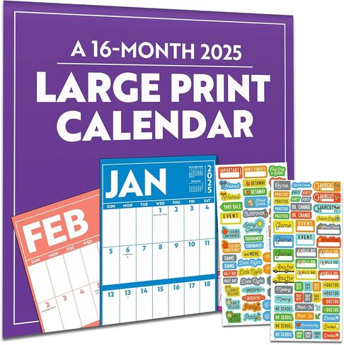Large Print Calendar 2025 - Deluxe 2025 Big Grid Wall Calendar Bundle with Over 100 Calendar Stickers (Low Vision Gifts, Office Supplies) in Saudi Arabia