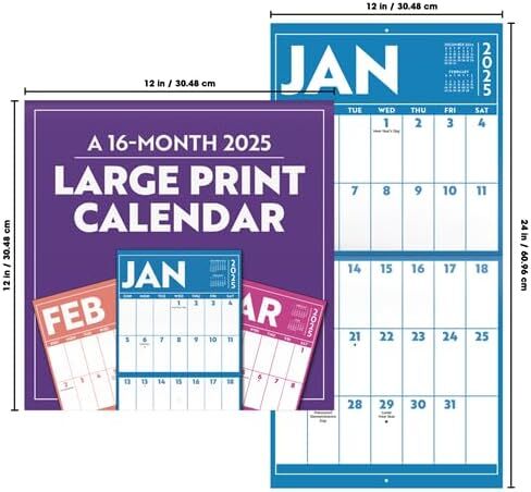 Large Print Calendar 2025 - Deluxe 2025 Big Grid Wall Calendar Bundle with Over 100 Calendar Stickers (Low Vision Gifts, Office Supplies) in Saudi Arabia