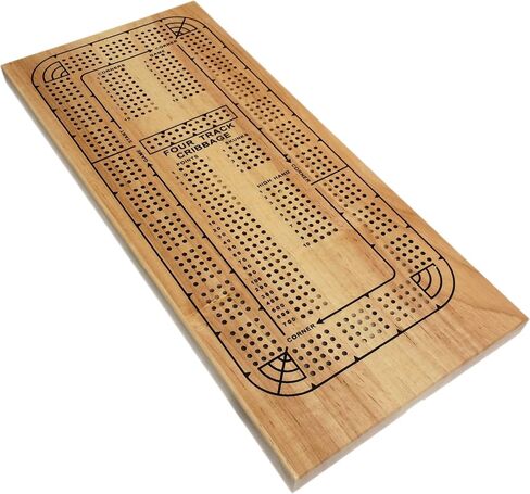 WE Games 4 Player Wooden Cribbage Board, Solid Natural Wood 4 Track Board, Plastic Pegs and Instructions, Card Games for Families and Adults in Saudi Arabia