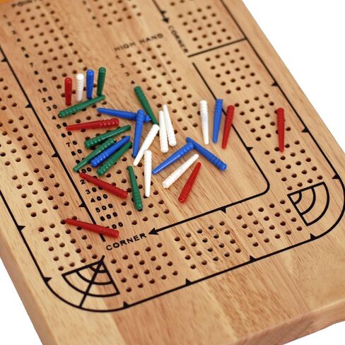 WE Games 4 Player Wooden Cribbage Board, Solid Natural Wood 4 Track Board, Plastic Pegs and Instructions, Card Games for Families and Adults in Saudi Arabia