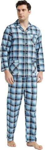 GLOBAL Men's Pajamas Sets 100% Cotton Flannel Sleepwear Long-Sleeve top & Bottom in Saudi Arabia