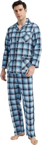GLOBAL Men's Pajamas Sets 100% Cotton Flannel Sleepwear Long-Sleeve top & Bottom in Saudi Arabia