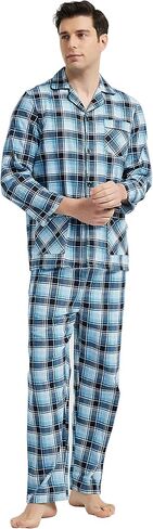 GLOBAL Men's Pajamas Sets 100% Cotton Flannel Sleepwear Long-Sleeve top & Bottom in Saudi Arabia