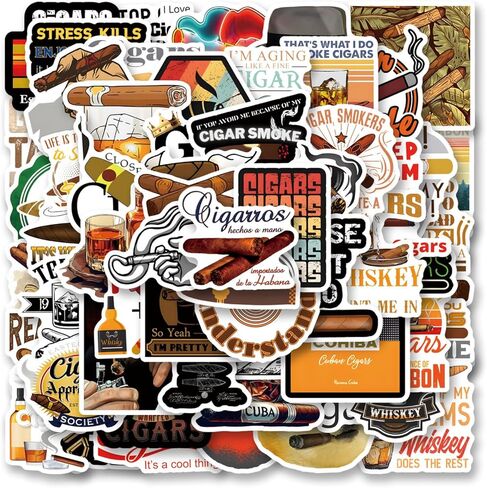 مجموعة 62 قطعة من ملصقات السيجار، ملصقات جمالية من الفينيل مقاومة للماء لزجاجة المياه، والكمبيوتر المحمول، والهاتف، ولوح التزلج، وسجل القصاصات، ومصد للأطفال والمراهقين والبالغين من أجل ديكور مستلزمات الحفلات in Kuwait