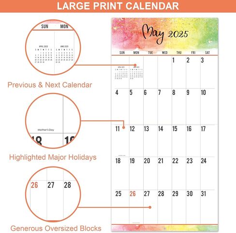 2025 Calendar - 12-Month 2025 Wall Calendar, Jan. 2025 - Dec. 2025, Large Print Big Grid, 12" x 24" (Open), Thick Paper in Saudi Arabia