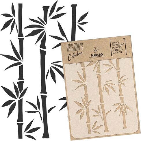 NAKLEO Painting Stencil for Crafts A4 8.3" x 11.8", Bamboo Shoots Tropical Oriental Pattern, Reusable Plastic DIY & Scrapbooking Drawing Template, Decoupage Art Home Decor, Wall Wood Fabric Furniture in Kuwait