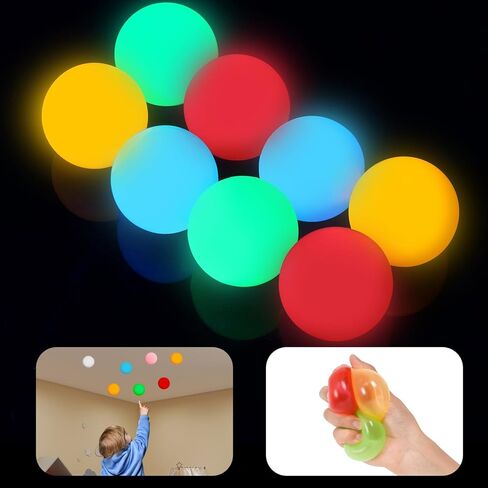 Invoibler 8 Pack Sticky Ceiling Balls, Sticky Balls That Stick to The Ceiling, Stress Anxiety Relief Toys Glow in The Dark, Autism & ADHD Toys, Party Favors Fidget Toys, for Kids and Adults in Saudi Arabia