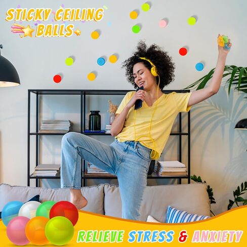 Invoibler 8 Pack Sticky Ceiling Balls, Sticky Balls That Stick to The Ceiling, Stress Anxiety Relief Toys Glow in The Dark, Autism & ADHD Toys, Party Favors Fidget Toys, for Kids and Adults in Saudi Arabia