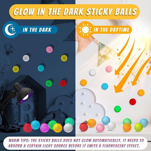 Invoibler 8 Pack Sticky Ceiling Balls, Sticky Balls That Stick to The Ceiling, Stress Anxiety Relief Toys Glow in The Dark, Autism & ADHD Toys, Party Favors Fidget Toys, for Kids and Adults in Saudi Arabia