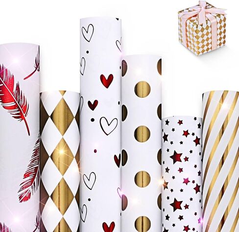 Visivessel 6 Pcs Gift Wrapping Paper Roll Mini Rolls for Wedding Birthday Christmas Valentine's Day, 17 inch x 120 inch Per Roll（Suitable for Small Size Gifts） in Saudi Arabia