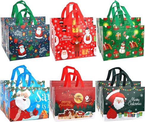 12 عبوة من حقائب هدايا عيد الميلاد بمقابض كبيرة من باهابي مقاس 13 بوصة لتغليف الهدايا وحقائب التسوق القابلة لإعادة الاستخدام لمستلزمات حفلات عيد الميلاد in Kuwait