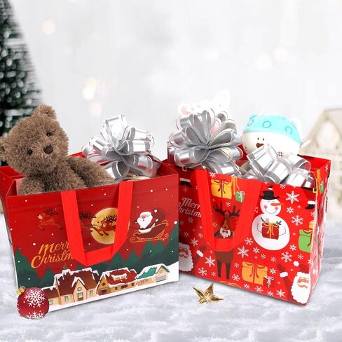 12 عبوة من حقائب هدايا عيد الميلاد بمقابض كبيرة من باهابي مقاس 13 بوصة لتغليف الهدايا وحقائب التسوق القابلة لإعادة الاستخدام لمستلزمات حفلات عيد الميلاد in Kuwait