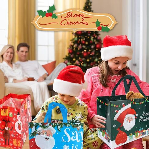 12 عبوة من حقائب هدايا عيد الميلاد بمقابض كبيرة من باهابي مقاس 13 بوصة لتغليف الهدايا وحقائب التسوق القابلة لإعادة الاستخدام لمستلزمات حفلات عيد الميلاد in Kuwait