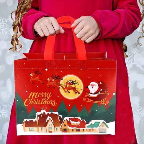 12 عبوة من حقائب هدايا عيد الميلاد بمقابض كبيرة من باهابي مقاس 13 بوصة لتغليف الهدايا وحقائب التسوق القابلة لإعادة الاستخدام لمستلزمات حفلات عيد الميلاد in Kuwait