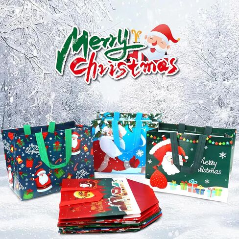 12 عبوة من حقائب هدايا عيد الميلاد بمقابض كبيرة من باهابي مقاس 13 بوصة لتغليف الهدايا وحقائب التسوق القابلة لإعادة الاستخدام لمستلزمات حفلات عيد الميلاد in Kuwait