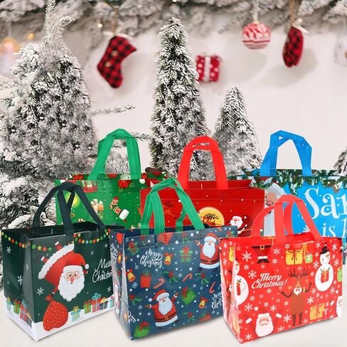 12 عبوة من حقائب هدايا عيد الميلاد بمقابض كبيرة من باهابي مقاس 13 بوصة لتغليف الهدايا وحقائب التسوق القابلة لإعادة الاستخدام لمستلزمات حفلات عيد الميلاد in Kuwait