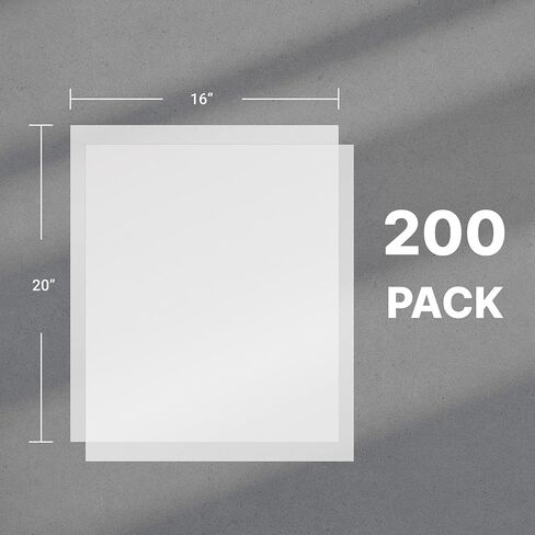أوراق ورق زجاجي - عبوة من 200 ورق زجاجي للأعمال الفنية، وحماية الصور، والمطبوعات، والمستندات، والسلع المخبوزة، والمعجنات، 16 × 20 بوصة in Kuwait