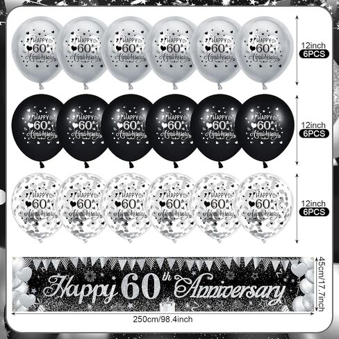 Black Silver Wedding Anniversary Decorations Black Silver Happy Anniversary Yard Banner and 18Pcs Silver Happy Wedding Anniversary Balloons for Black and Silver Wedding Anniversary Party Decorations in Kuwait