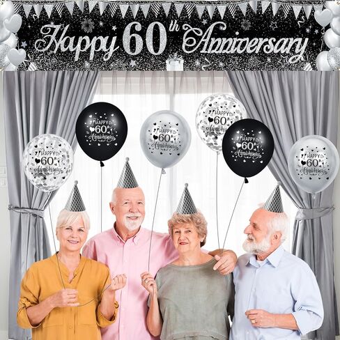 Black Silver Wedding Anniversary Decorations Black Silver Happy Anniversary Yard Banner and 18Pcs Silver Happy Wedding Anniversary Balloons for Black and Silver Wedding Anniversary Party Decorations in Kuwait