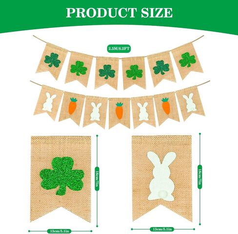 Whaline St. Patrick's Day Banner Easter Banner with String Green Shamrock Prints Burlap Banner Easter Bunny Carrot Hanging Bunting Garland No DIY Required for Holiday Party Supplies Home Decoration in Saudi Arabia