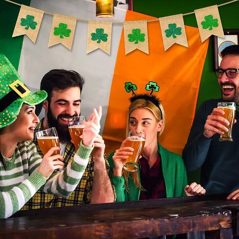 Whaline St. Patrick's Day Banner Easter Banner with String Green Shamrock Prints Burlap Banner Easter Bunny Carrot Hanging Bunting Garland No DIY Required for Holiday Party Supplies Home Decoration in Saudi Arabia