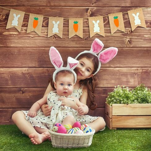 Whaline St. Patrick's Day Banner Easter Banner with String Green Shamrock Prints Burlap Banner Easter Bunny Carrot Hanging Bunting Garland No DIY Required for Holiday Party Supplies Home Decoration in Saudi Arabia