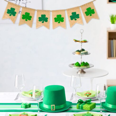 Whaline St. Patrick's Day Banner Easter Banner with String Green Shamrock Prints Burlap Banner Easter Bunny Carrot Hanging Bunting Garland No DIY Required for Holiday Party Supplies Home Decoration in Saudi Arabia