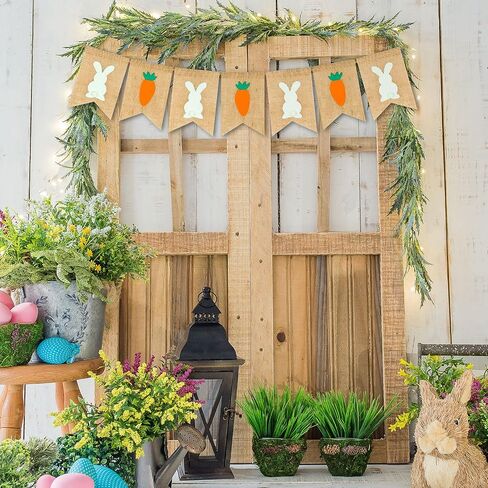 Whaline St. Patrick's Day Banner Easter Banner with String Green Shamrock Prints Burlap Banner Easter Bunny Carrot Hanging Bunting Garland No DIY Required for Holiday Party Supplies Home Decoration in Saudi Arabia