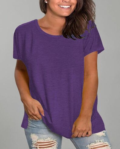 Plus Size Summer T Shirts Women Tops Short Sleeve Round Neck Casual Loose Fit Tee Tshirts Tunic in Kuwait